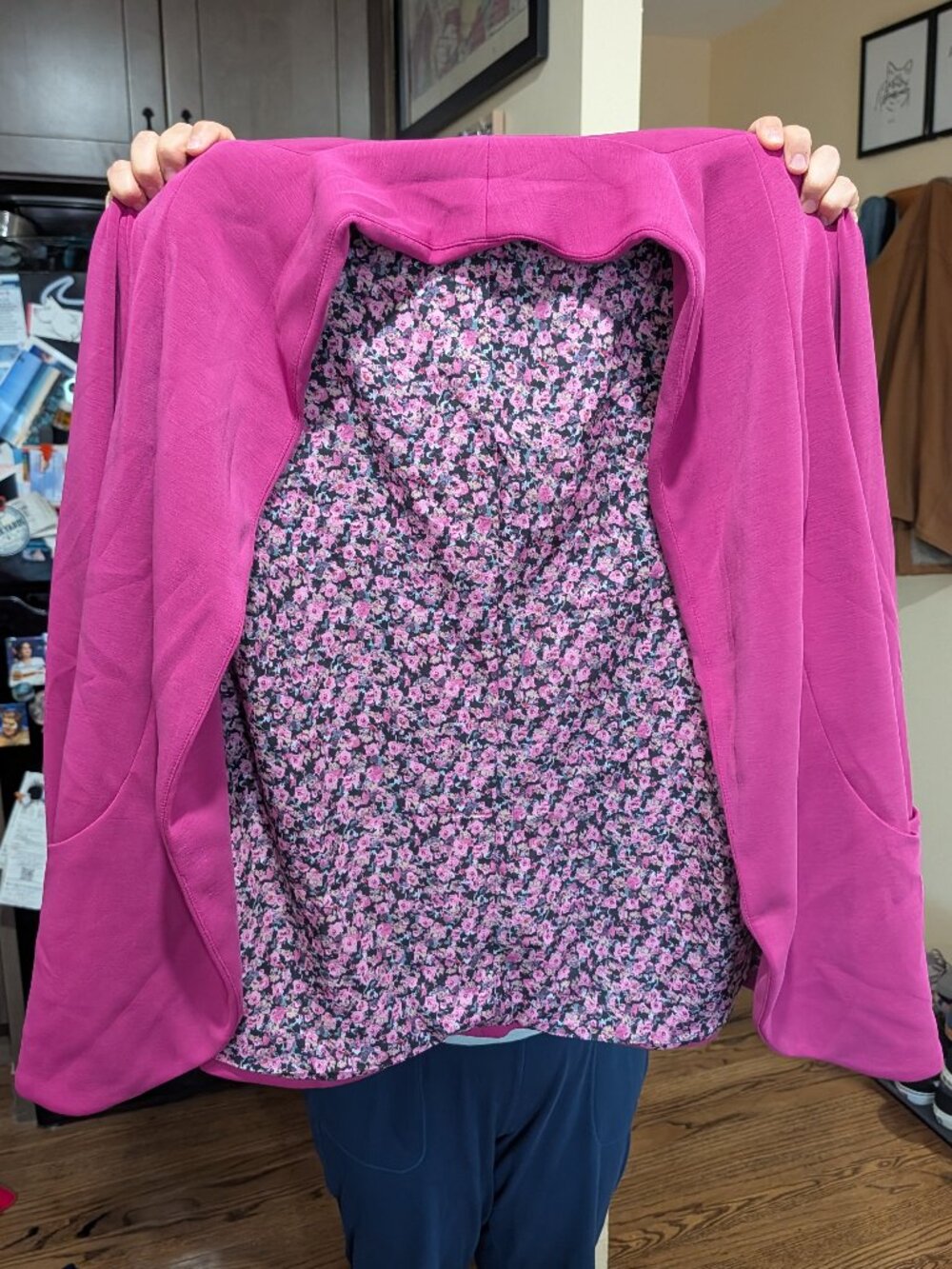 Skies Are Blue Hot Pink Open Front Floral Lined Blazer Jacket XL
